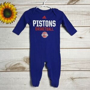 Detroit Pistons Adidas Baby Boy Girl Blue Basketball Footed Pajamas 0-3M